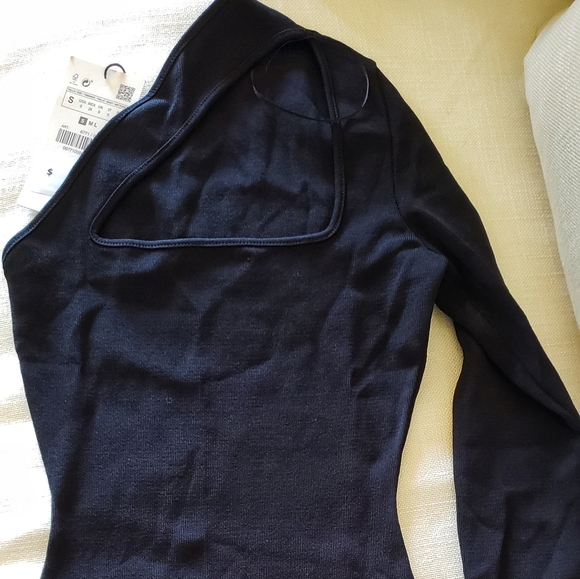 ZARA Asymmetric Knit Bodysuit Sz S - Picture 7 of 10